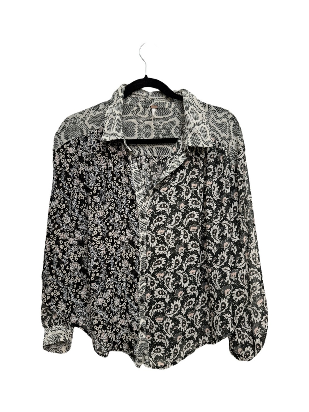 Free People Black & White Paisely Button-Up Blouse XS